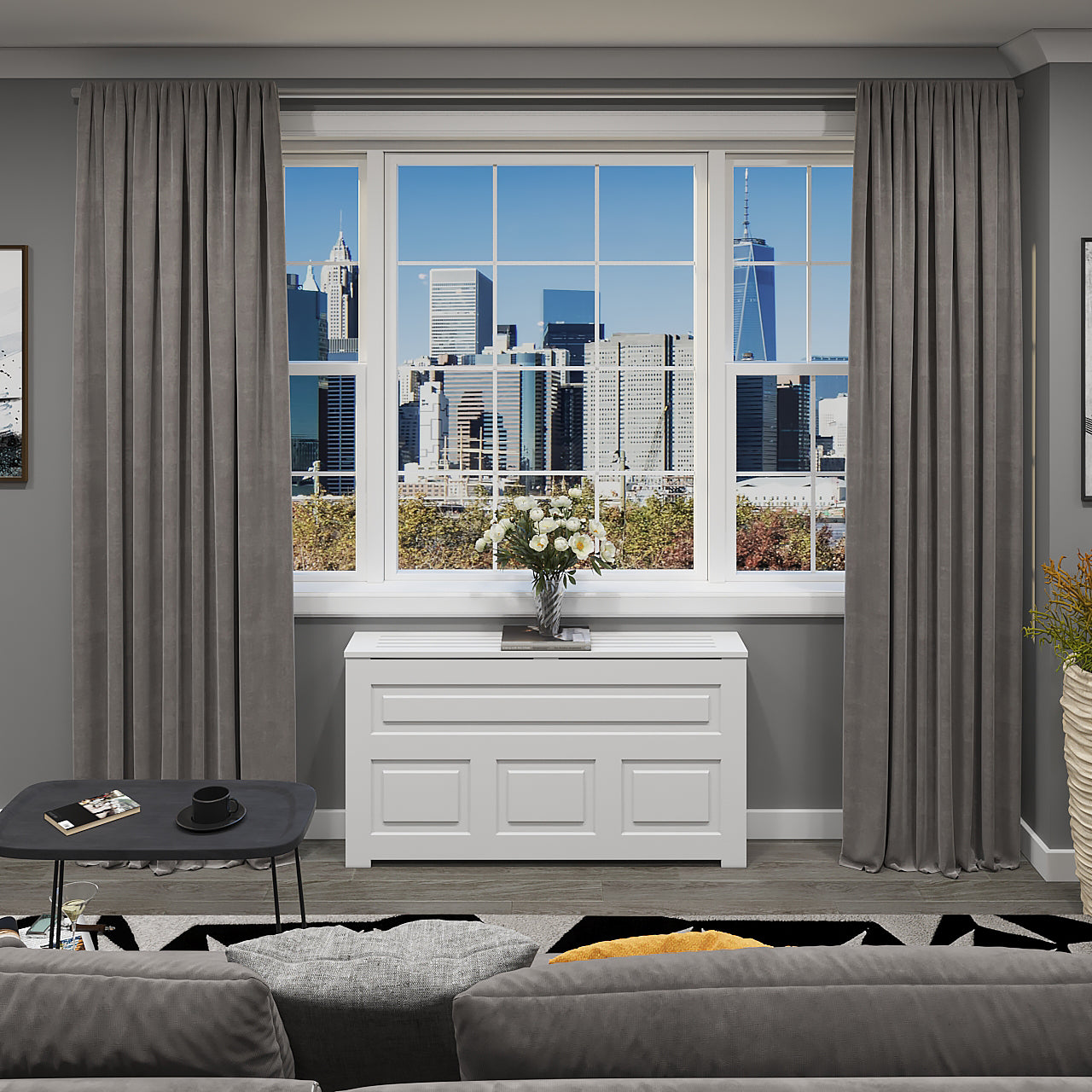 White PTAC enclosure cabinet with easy access hinged top lid