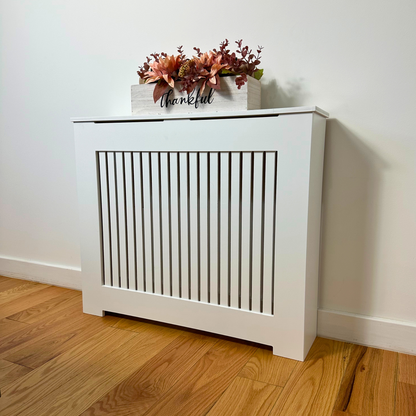 White STELLA radiator cover cabinet with clean modern design and smooth finish