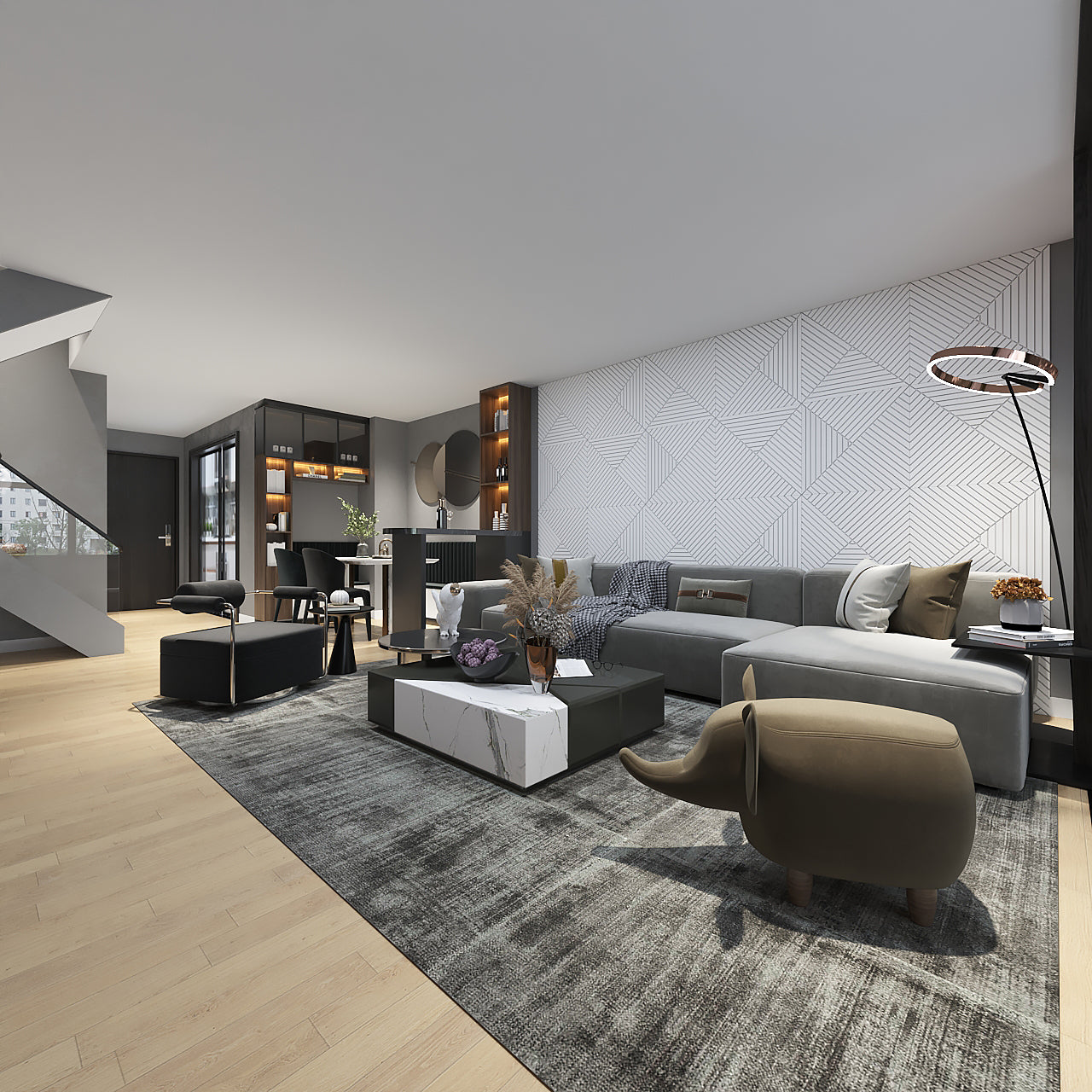 White geometric acoustic wall art panels made from Medex wood