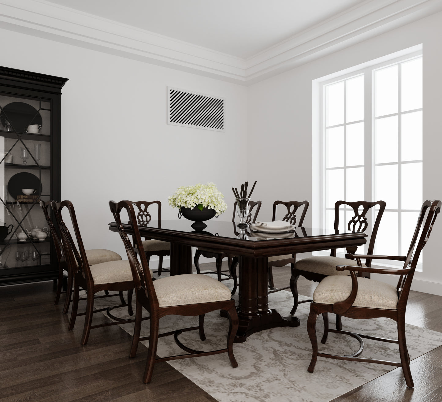 White paintable magnetic HVAC vent cover installed on wall in modern interior