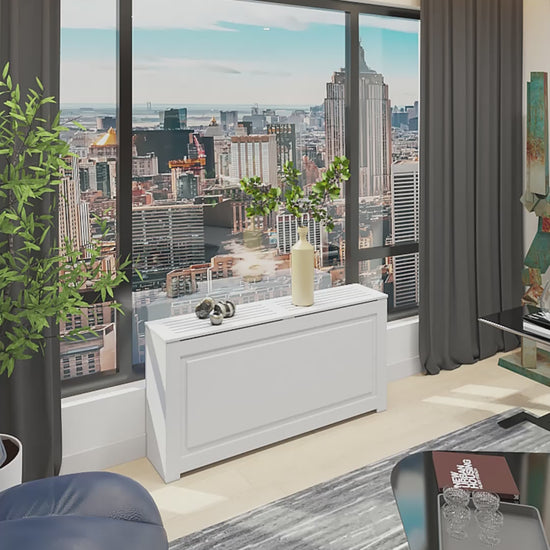 White EVELINE radiator cover cabinet with clean modern design and smooth finish