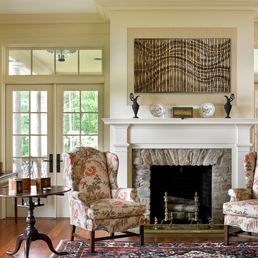 Architectural parametric wood wall art installed on feature wall