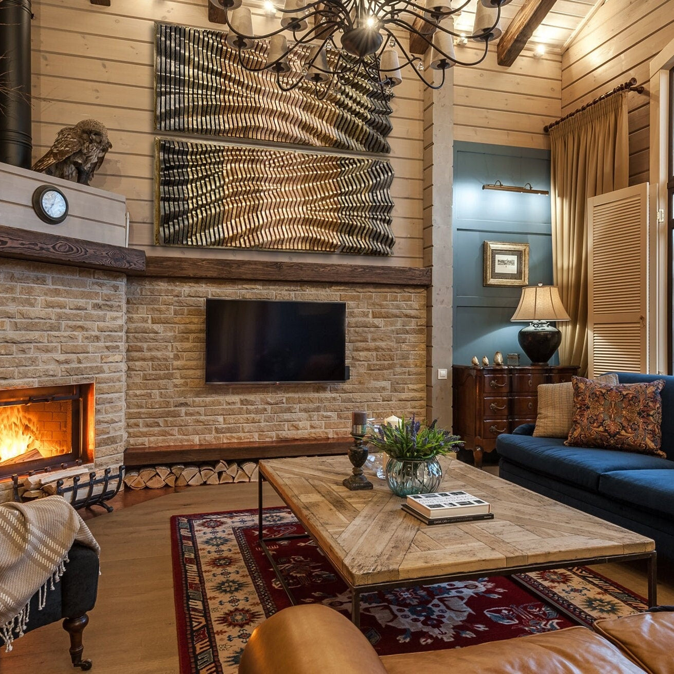 Close-up detail of QUARRY parametric wood wall art showing natural wood grain and oils