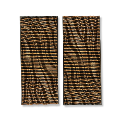 Vertical view of TSUNAMI Parametric Wood Wall Art panels, handcrafted from 100% solid wood with dynamic 3D wave pattern for modern interiors.