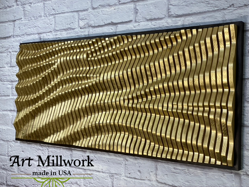 "Gilded Radiance" Parametric Wood Wall Art Decor / 100% Solid Wood / Unique Acoustic Wood Wall Panel