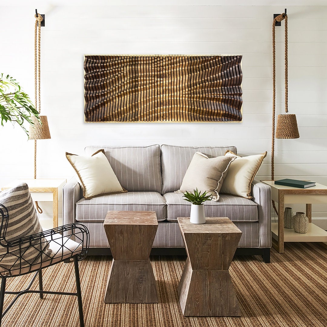 Handcrafted AURA wood wall sculpture with acoustic diffuser properties