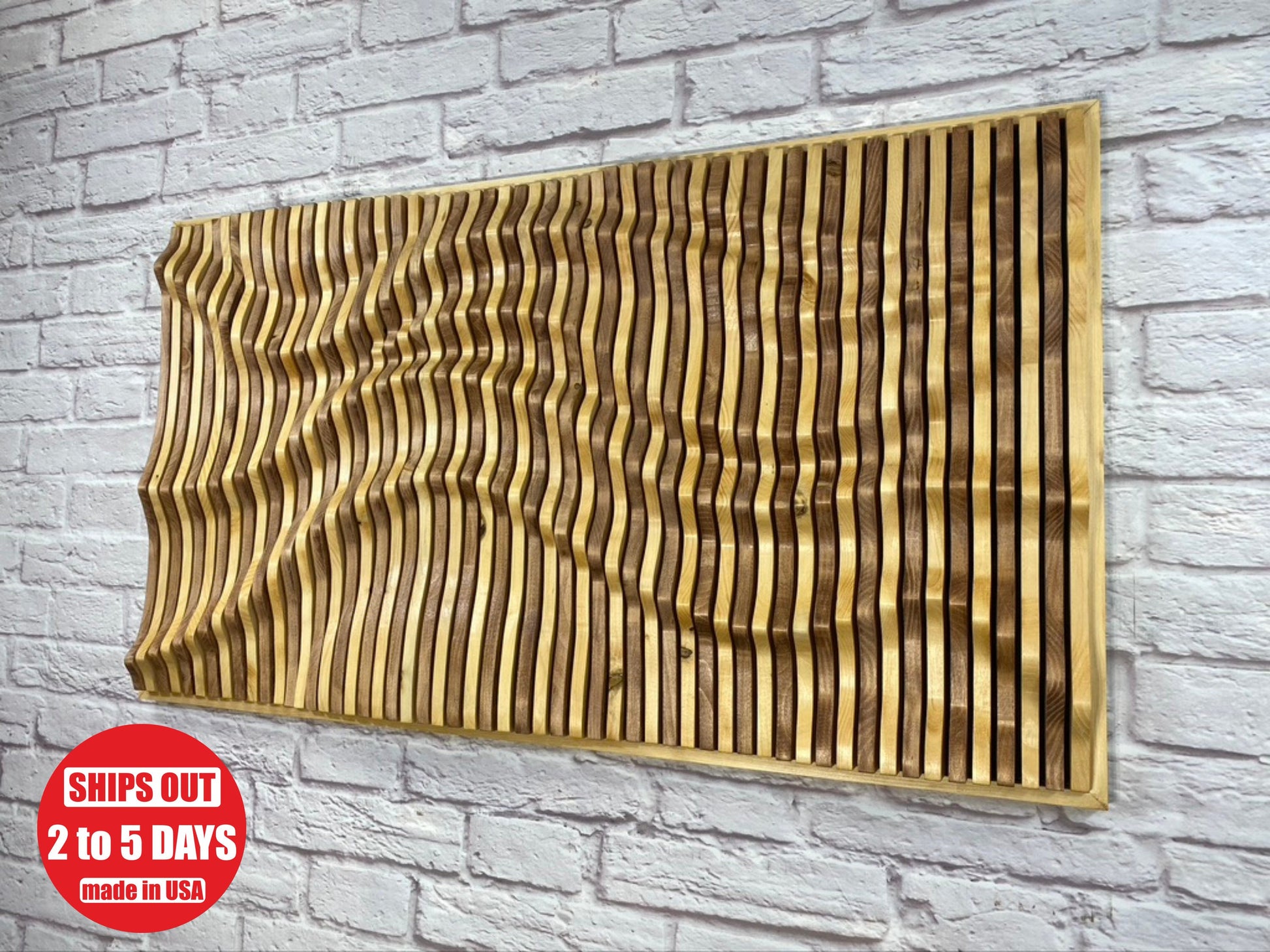 Handmade acoustic wood wall panel with architectural depth