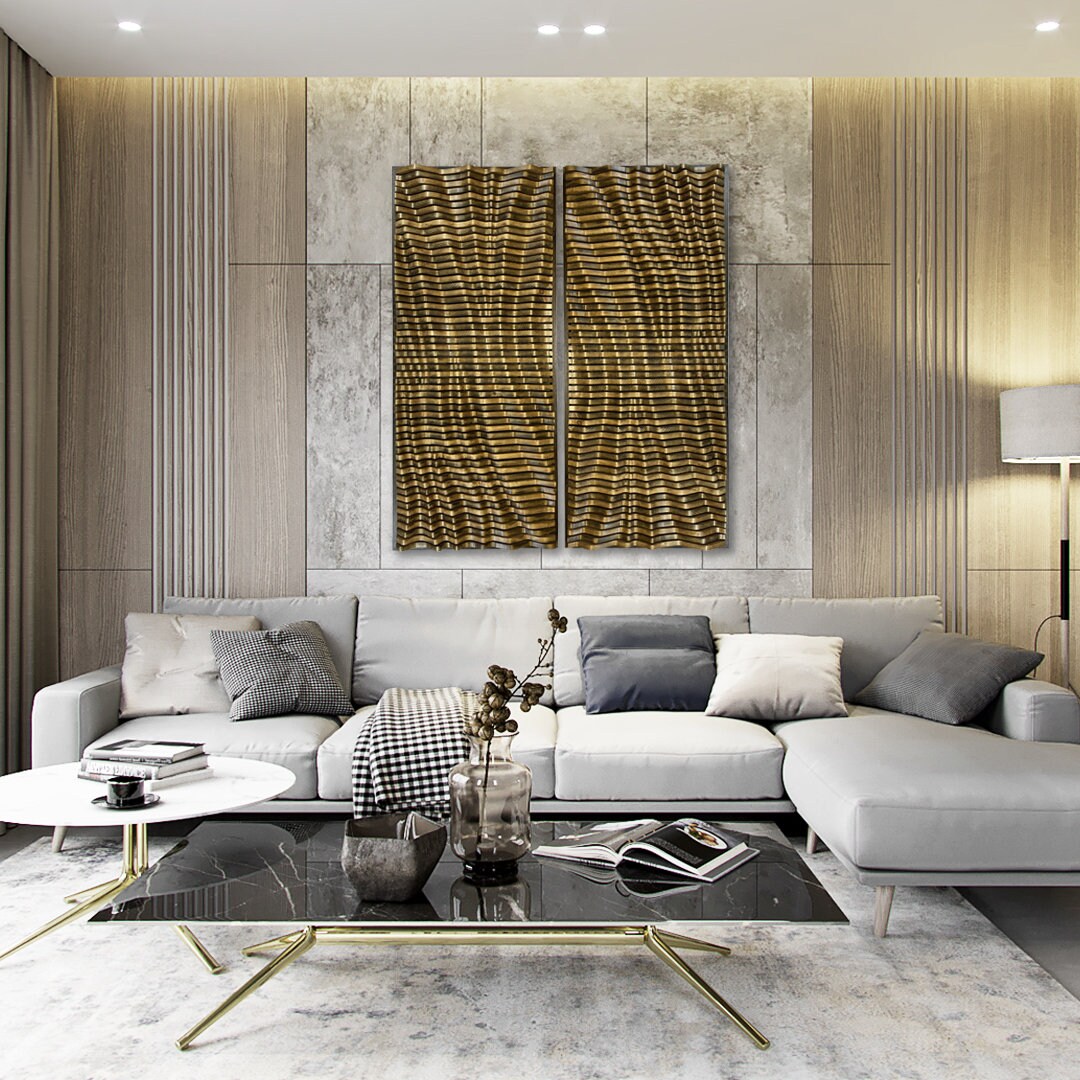 Luxury solid wood wall art set for modern interior design