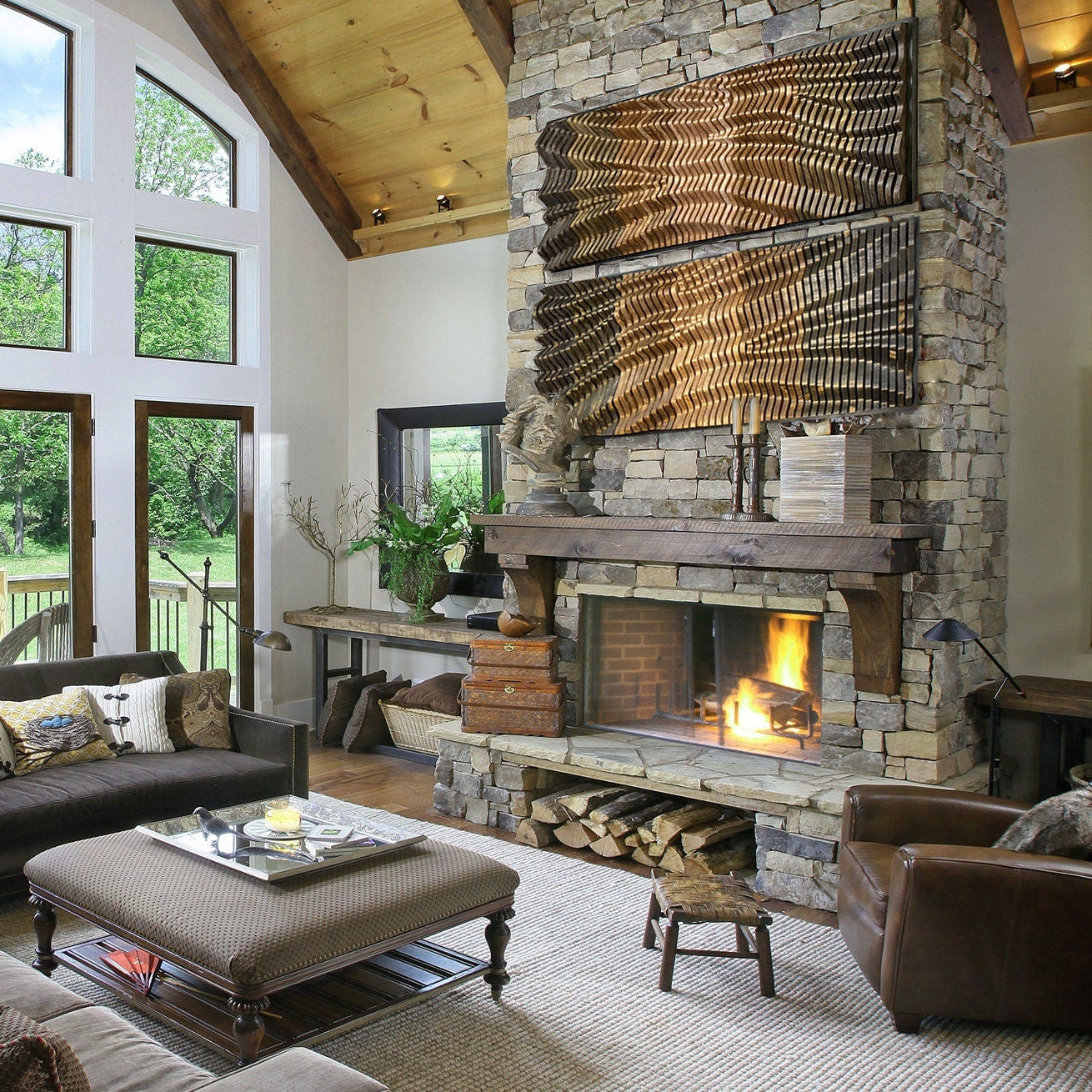 Modern architectural interior featuring QUARRY solid wood acoustic wall panels set of two