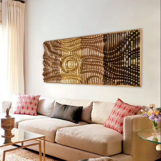 SUNRISE parametric wood wall art made from solid natural wood with sculptural depth