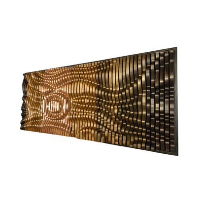 SUNSET parametric wood wall art made from solid wood with sculptural acoustic design