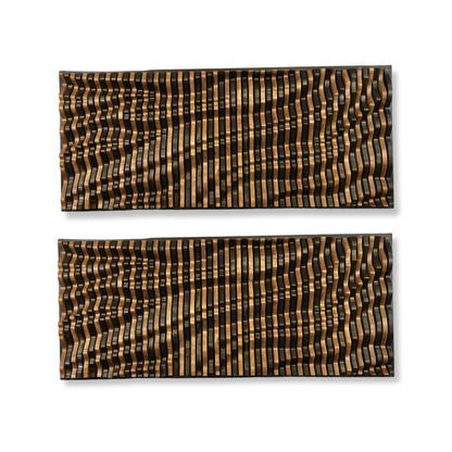 Set of 2 TSUNAMI Parametric Wood Wall Art panels with sculptural wave design in solid wood, laid flat on white background for product detail view.